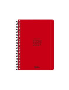 Agenda escolar liderpapel 26-27 espiral basic 2 dias pagina a5 bilingue 70g papel fsc rojo.