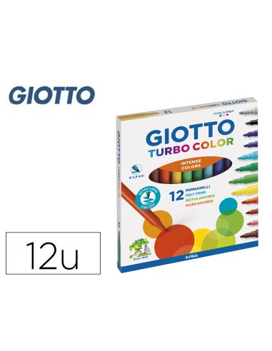 Rotulador Giotto Turbo Color Caja De 12 Colores Lavables Con Punta Bloqueada