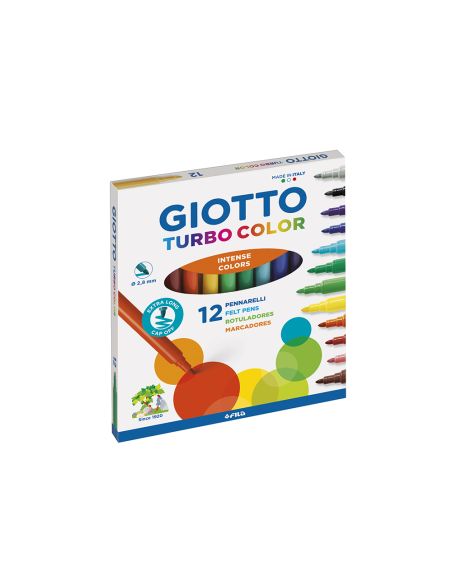 Rotulador Giotto Turbo Color Caja De 12 Colores Lavables Con Punta Bloqueada